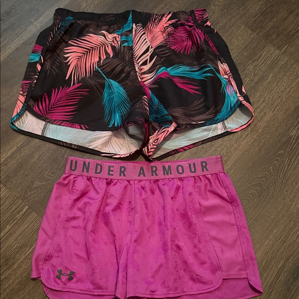 Under Armour Pink & Xersion tropical Athletic Shorts